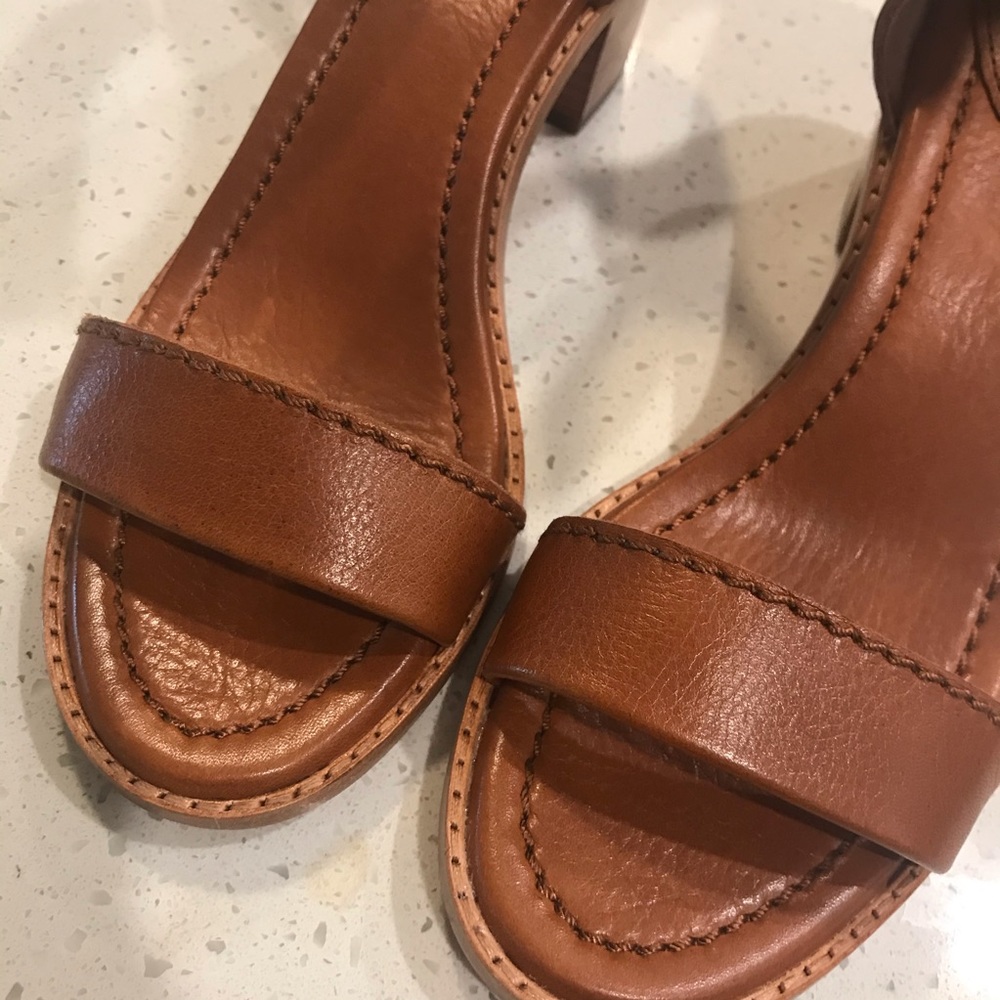 Frye Brielle Cognac Back Zip Ankle Heel Sandals - Picture 11 of 16